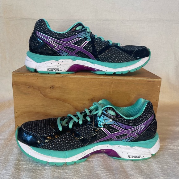 Women’s ASICS IGS Dynamic Duomax 7.5 Teal/Purple/Black Running Shoe - Picture 3 of 8